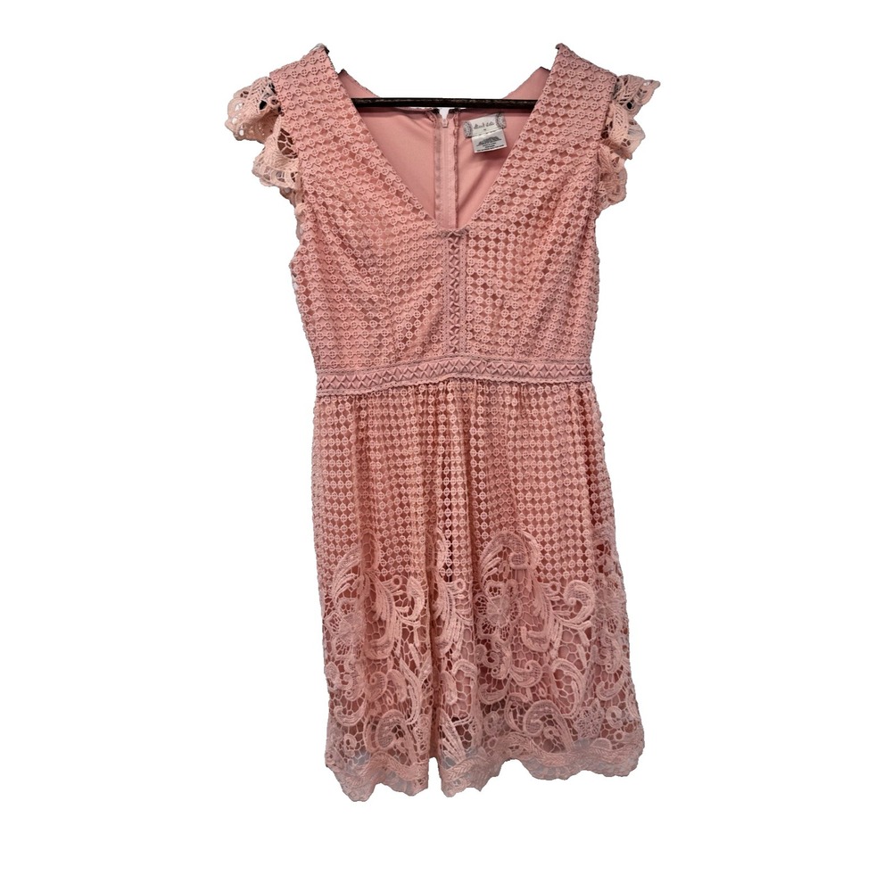 Altard State Peach Lace Flutter Sleeve V Neck Dress M cottage beach wedding